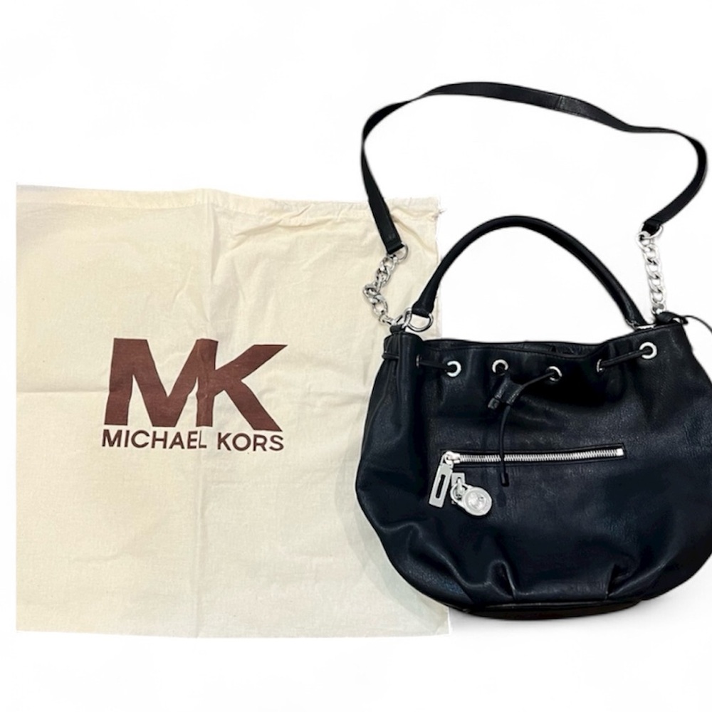 Michael Kors Black Shoulder Bag with Silver Accents